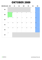 Kalender Oktober 2089 Kalender Oktober 2089 im Hochformat