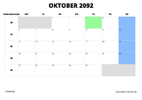 Kalender Oktober 2092 Kalender Oktober 2092 im Querformat