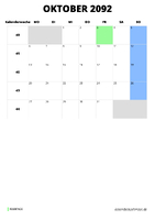 Kalender Oktober 2092 Kalender Oktober 2092 im Hochformat