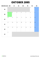 Kalender Oktober 2095 Kalender Oktober 2095 im Hochformat