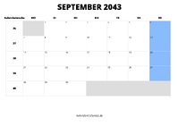 Kalender September 2043 Kalender September 2043 im Querformat