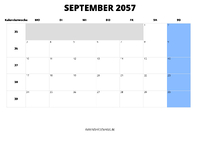 Kalender September 2057 Kalender September 2057 im Querformat