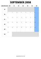 Kalender September 2058 Kalender September 2058 im Hochformat