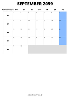 Kalender September 2059 Kalender September 2059 im Hochformat