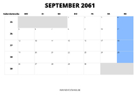 Kalender September 2061 Kalender September 2061 im Querformat
