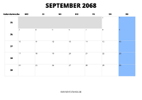 Kalender September 2068 Kalender September 2068 im Querformat