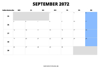 Kalender September 2072 Kalender September 2072 im Querformat