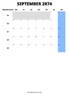 Kalender September 2074 Kalender September 2074 im Hochformat