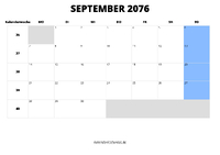 Kalender September 2076 Kalender September 2076 im Querformat