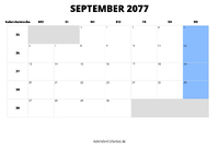 Kalender September 2077 im Querformat