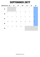 Kalender September 2077 im Hochformat