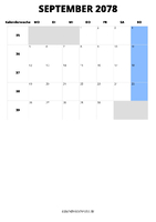 Kalender September 2078 Kalender September 2078 im Hochformat