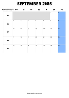 Kalender September 2085 Kalender September 2085 im Hochformat