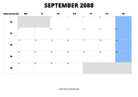 Kalender September 2088 Kalender September 2088 im Querformat