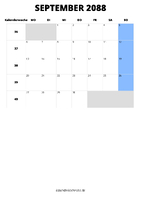Kalender September 2088 Kalender September 2088 im Hochformat