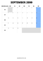 Kalender September 2099 Kalender September 2099 im Hochformat